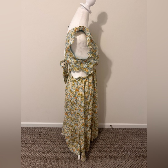 Lush Yellow and Green Floral Midi Dress Size large - Picture 4 of 7